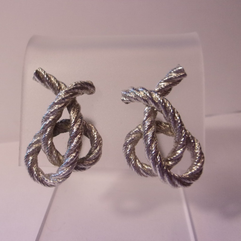 Vintage Silver Tone Rope Twist Clip Earrings